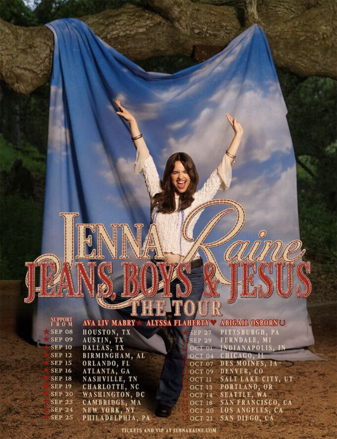 Восходящая звезда Дженна Рейн объявляет тур «Jeans, Boys & Jesus»; первый хедлайнерский тур посетит 24 города по всей стране этой осенью